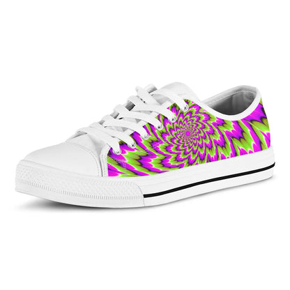 Green Explosion Moving Optical Illusion White Low Top Sneakers
