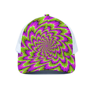 Green Explosion Moving Optical Illusion White Mesh Trucker Cap