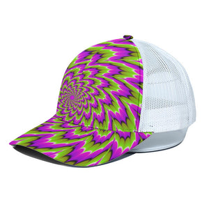 Green Explosion Moving Optical Illusion White Mesh Trucker Cap