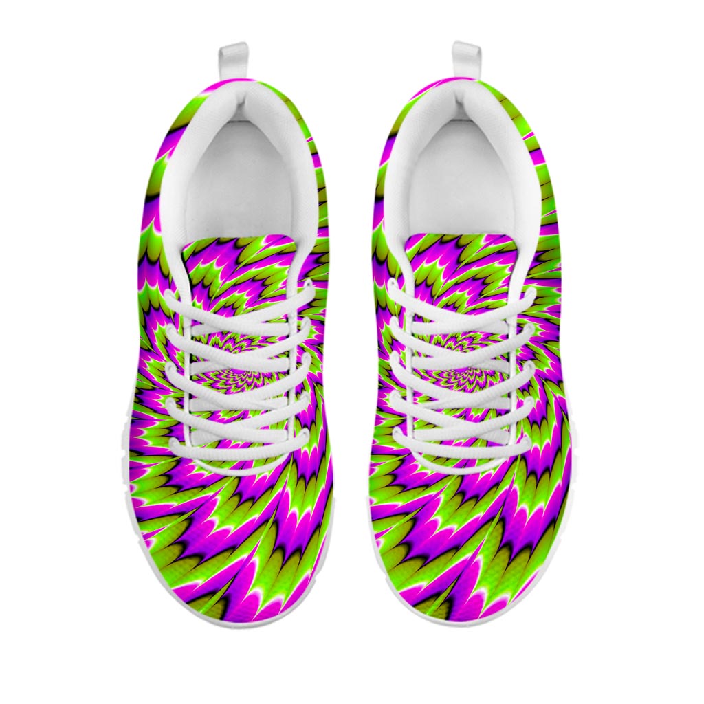 Green Explosion Moving Optical Illusion White Running Shoes