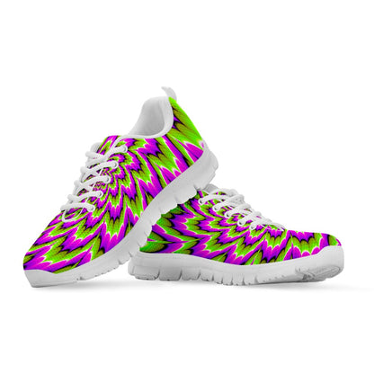 Green Explosion Moving Optical Illusion White Running Shoes