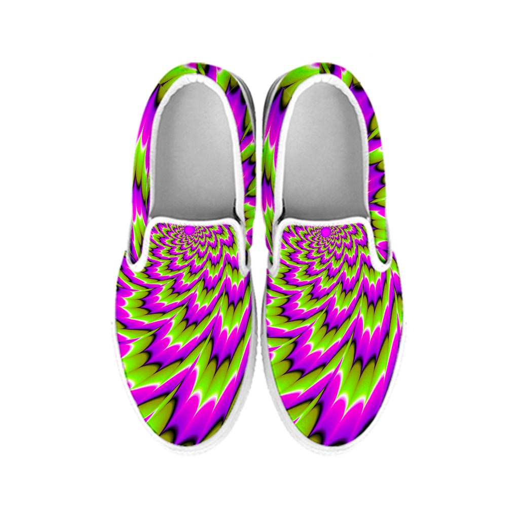 Green Explosion Moving Optical Illusion White Slip On Sneakers