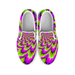 Green Explosion Moving Optical Illusion White Slip On Sneakers