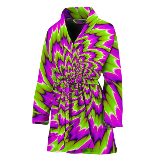 Green Explosion Moving Optical Illusion Women's Bathrobe