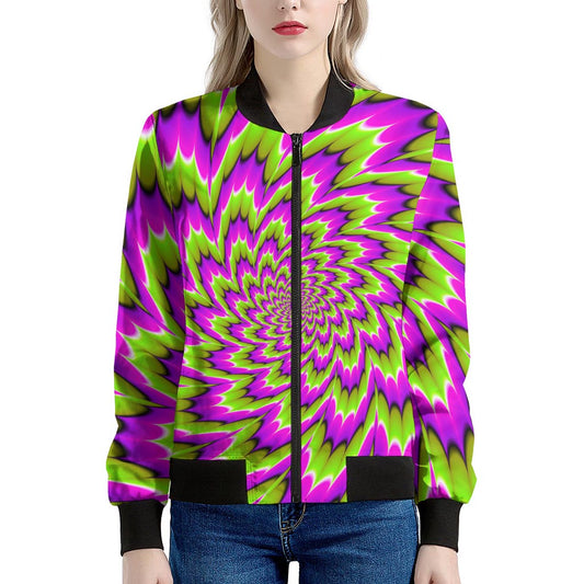 Green Explosion Moving Optical Illusion Women's Bomber Jacket