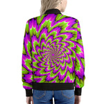 Green Explosion Moving Optical Illusion Women's Bomber Jacket