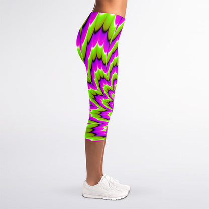 Green Explosion Moving Optical Illusion Women's Capri Leggings