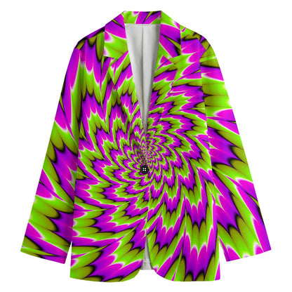 Green Explosion Moving Optical Illusion Women's Cotton Blazer