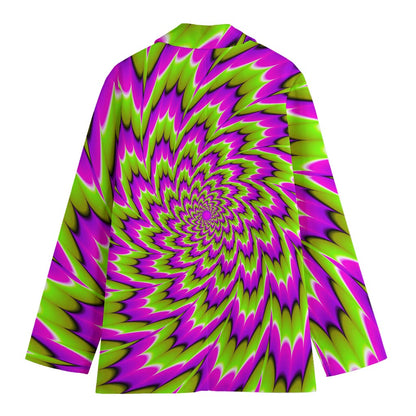 Green Explosion Moving Optical Illusion Women's Cotton Blazer
