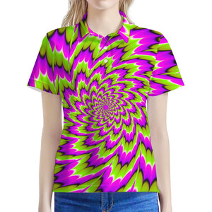 Green Explosion Moving Optical Illusion Women's Polo Shirt