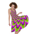 Green Explosion Moving Optical Illusion Sleeveless Knee Length Dress