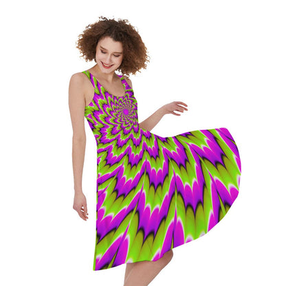 Green Explosion Moving Optical Illusion Women's Sleeveless Dress