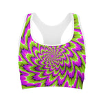 Green Explosion Moving Optical Illusion Women's Sports Bra