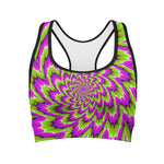 Green Explosion Moving Optical Illusion Women's Sports Bra