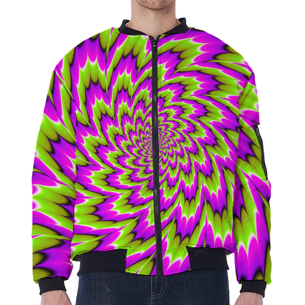 Green Explosion Moving Optical Illusion Zip Sleeve Bomber Jacket