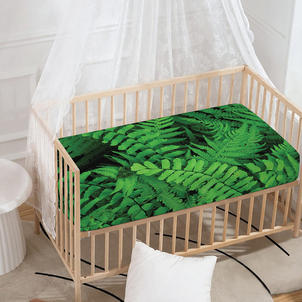 Green Fern Leaf Print Baby Crib Sheet