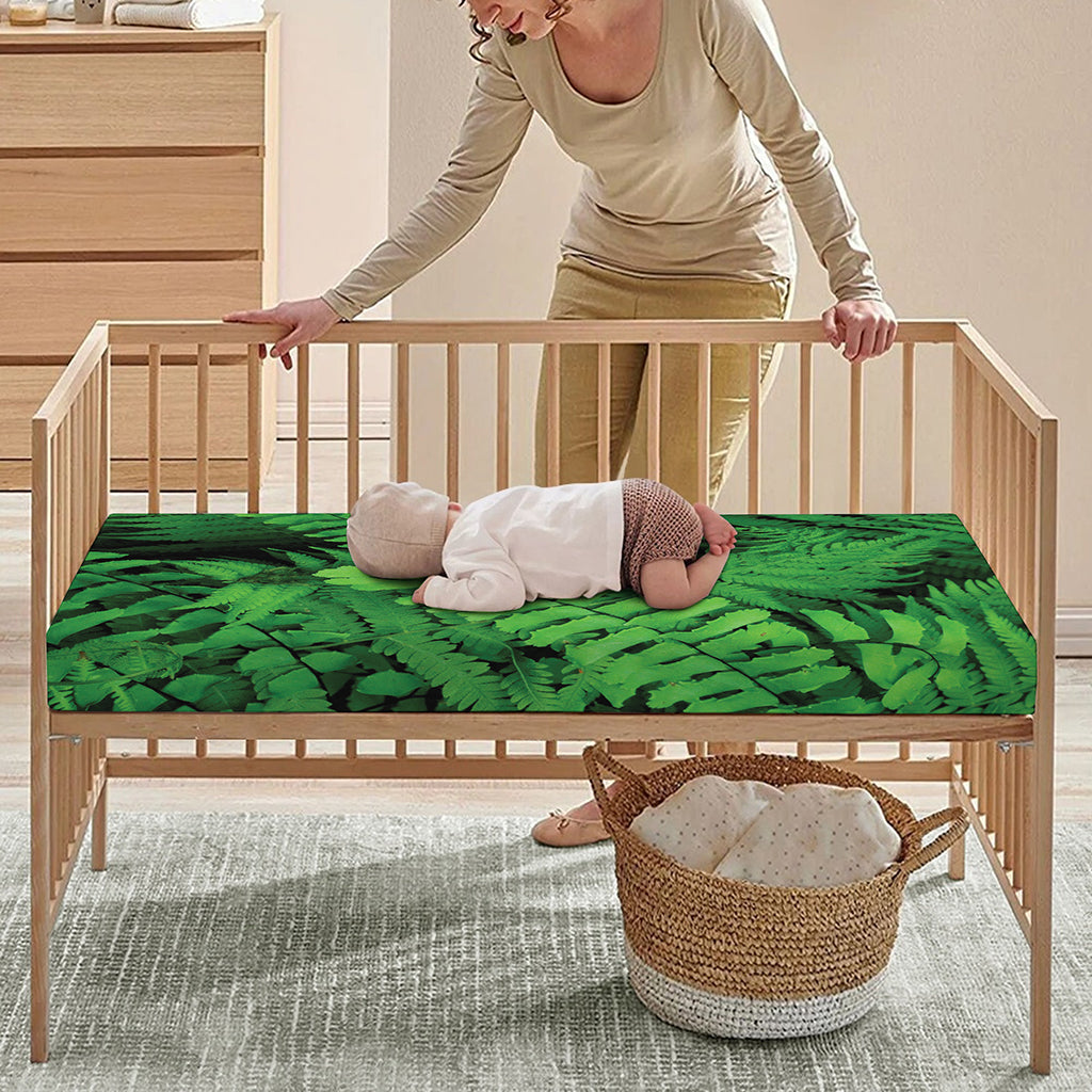 Green Fern Leaf Print Baby Crib Sheet