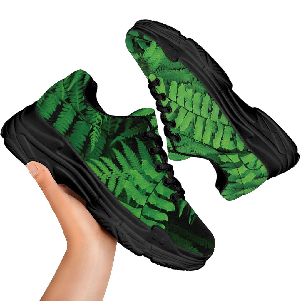 Green Fern Leaf Print Black Chunky Shoes