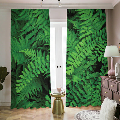 Green Fern Leaf Print Blackout Pencil Pleat Curtains