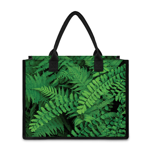 Green Fern Leaf Print Canvas Tote Bag