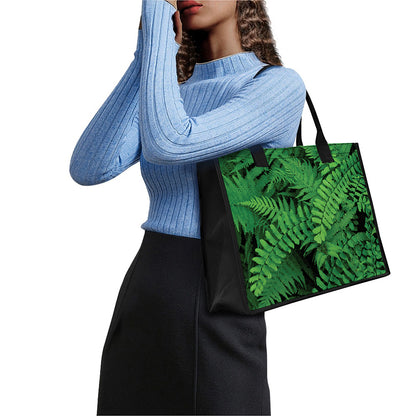 Green Fern Leaf Print Canvas Tote Bag