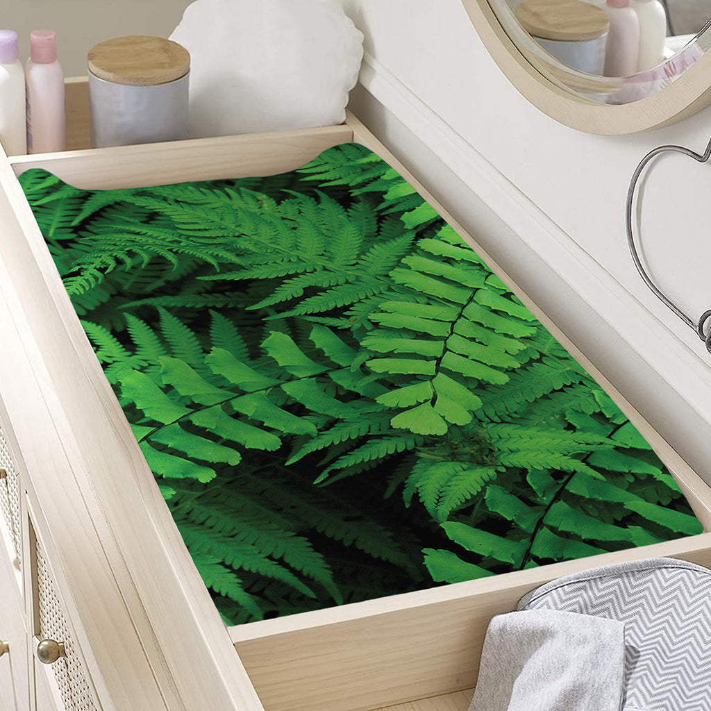 Green Fern Leaf Print Changing Pad Cover
