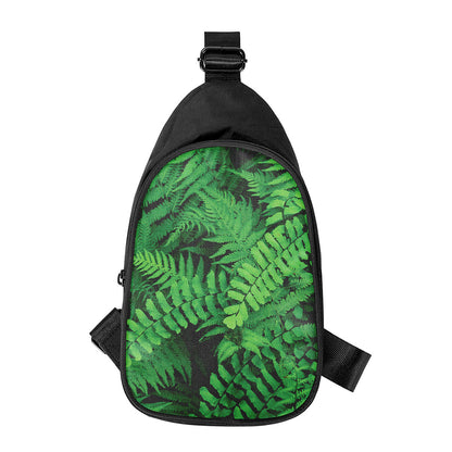 Green Fern Leaf Print Chest Bag