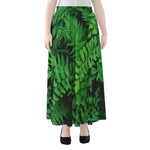 Green Fern Leaf Print Chiffon Maxi Skirt