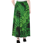 Green Fern Leaf Print Chiffon Maxi Skirt