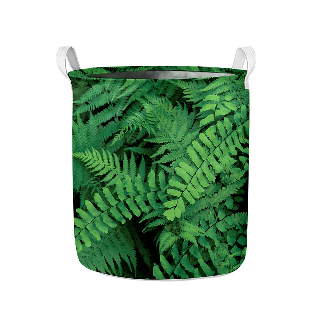 Green Fern Leaf Print Collapsible Laundry Basket