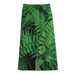 Green Fern Leaf Print Cotton Front Slit Maxi Skirt