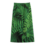 Green Fern Leaf Print Cotton Front Slit Maxi Skirt