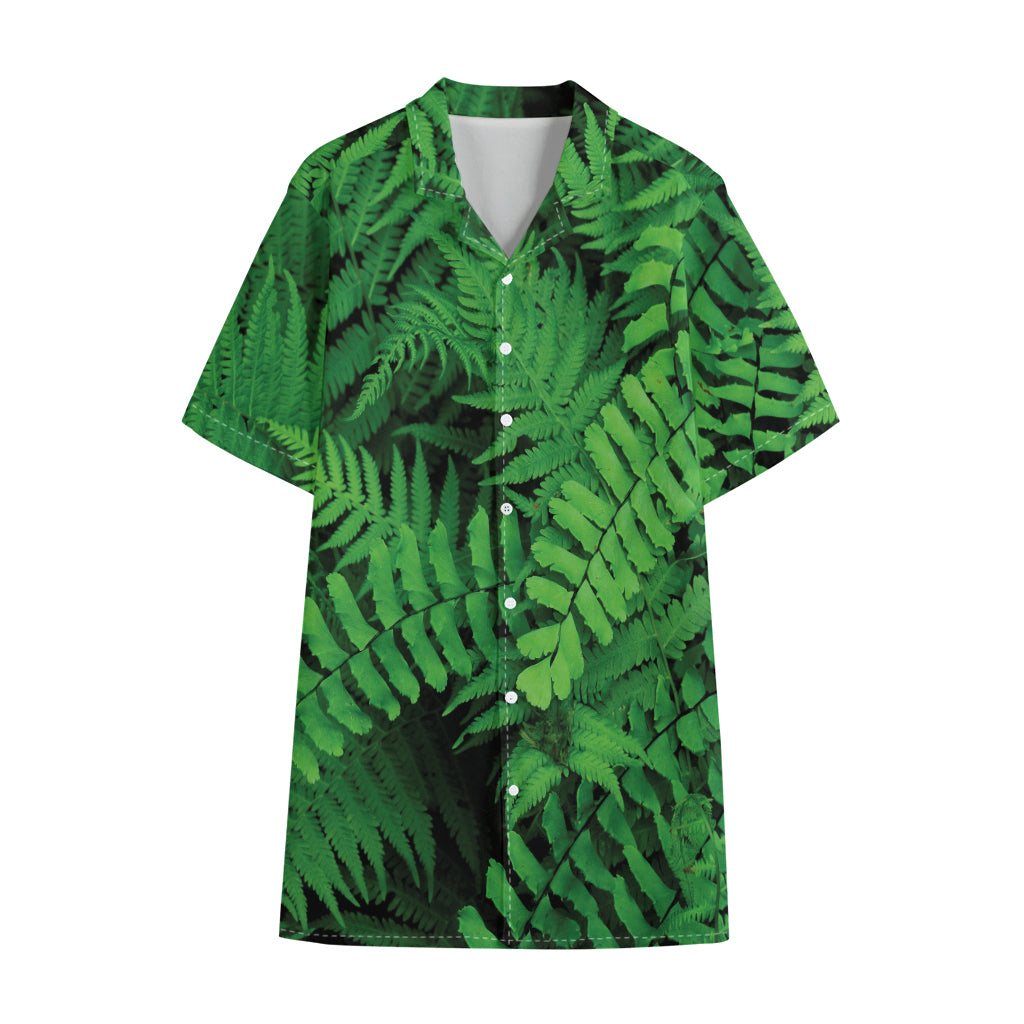 Green Fern Leaf Print Cotton Hawaiian Shirt