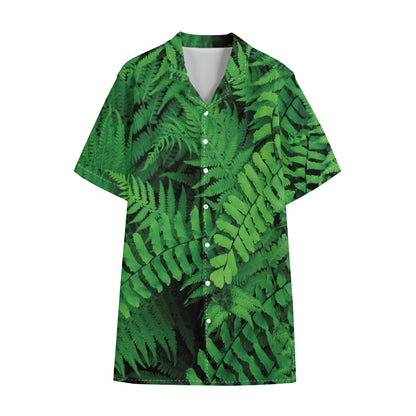 Green Fern Leaf Print Cotton Hawaiian Shirt