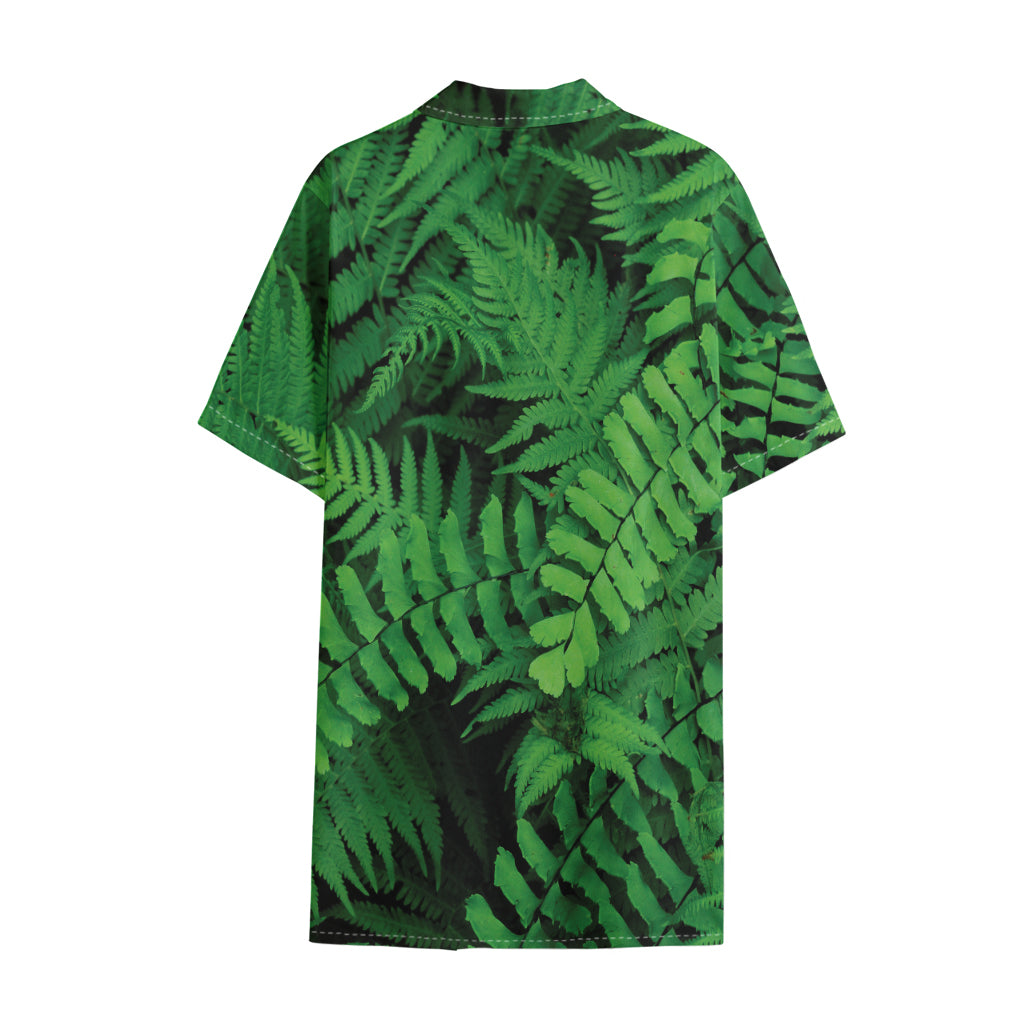 Green Fern Leaf Print Cotton Hawaiian Shirt