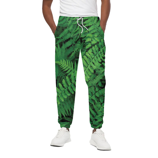 Green Fern Leaf Print Cotton Pants