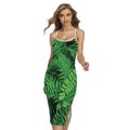 Green Fern Leaf Print Cross Back Cami Dress