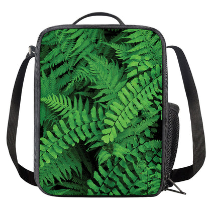 Green Fern Leaf Print Crossbody Lunch Bag