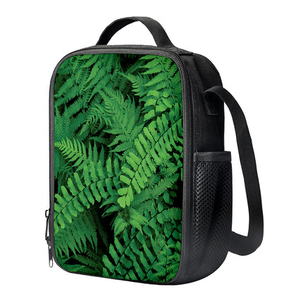Green Fern Leaf Print Crossbody Lunch Bag