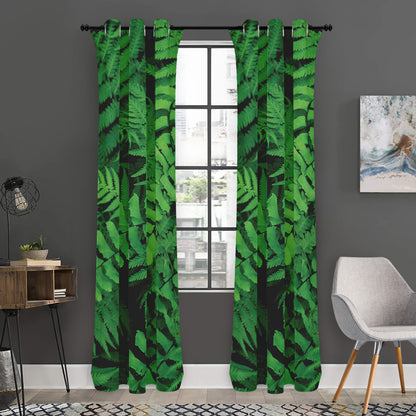 Green Fern Leaf Print Curtain