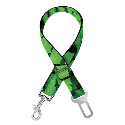 Green Fern Leaf Print Dog Seat Belt