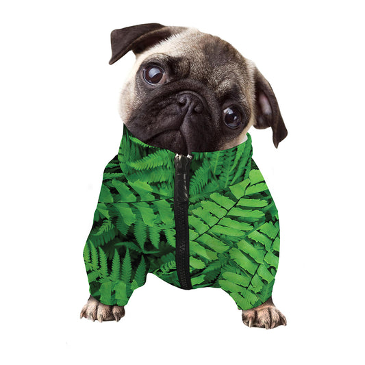 Green Fern Leaf Print Dog Zip Up Jacket