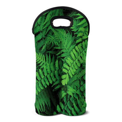 Green Fern Leaf Print Double Neoprene Wine Tote