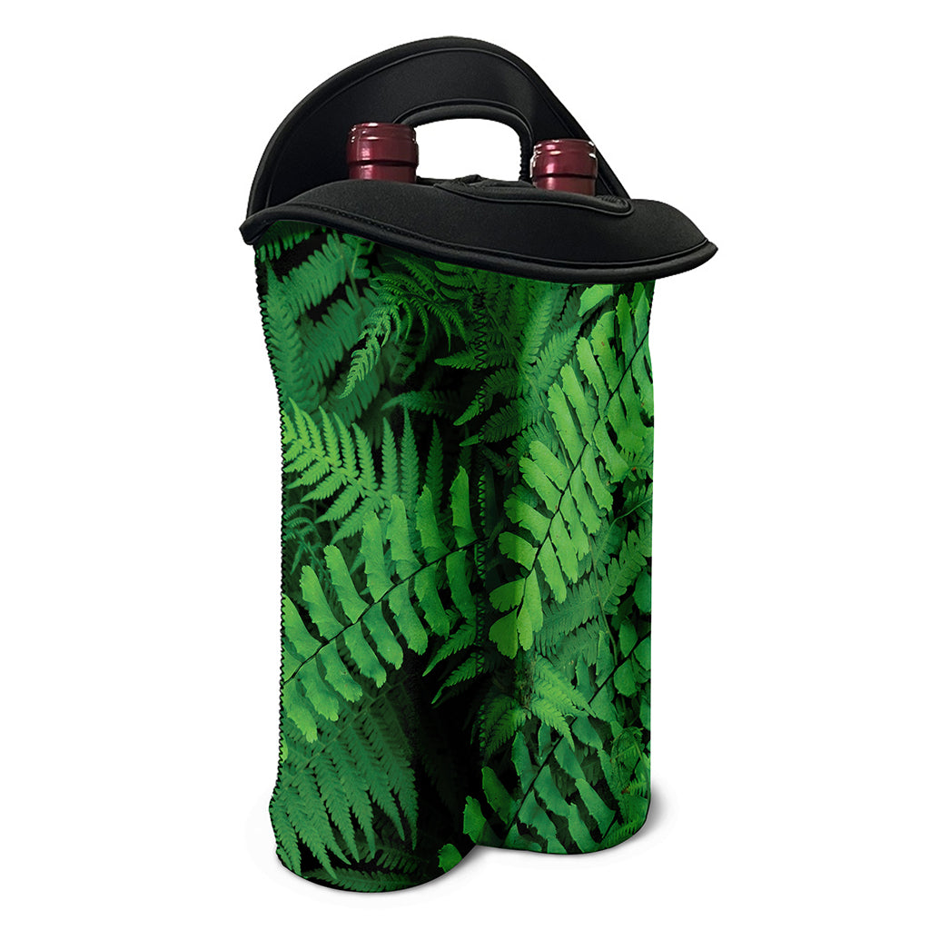 Green Fern Leaf Print Double Neoprene Wine Tote