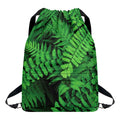 Green Fern Leaf Print Drawstring Backpack