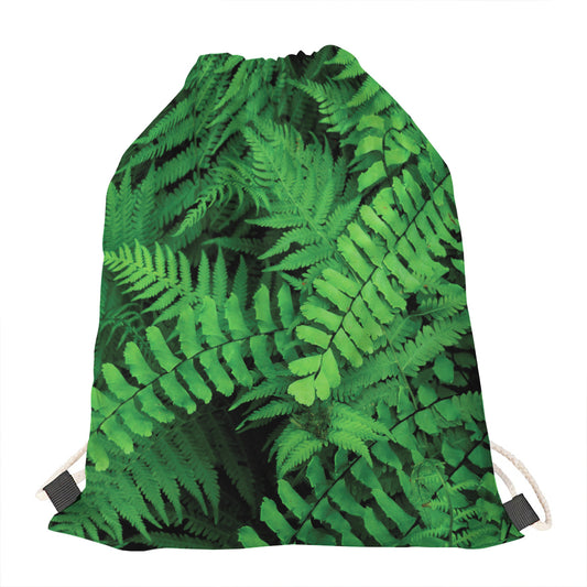 Green Fern Leaf Print Drawstring Bag