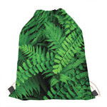 Green Fern Leaf Print Drawstring Bag