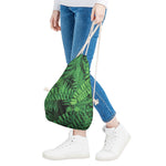 Green Fern Leaf Print Drawstring Bag