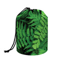 Green Fern Leaf Print Drawstring Makeup Bag