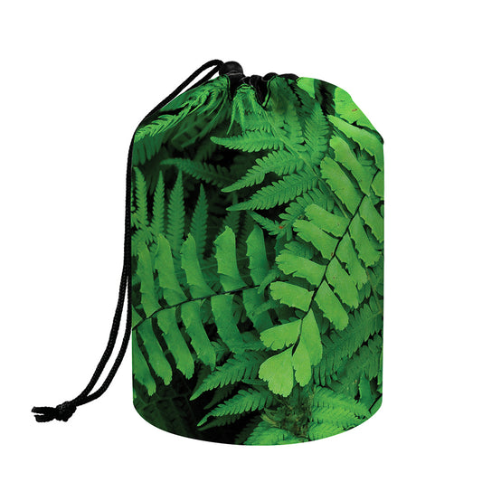 Green Fern Leaf Print Drawstring Makeup Bag